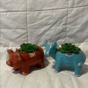 Ceramic Animal Planters - Red and Blue